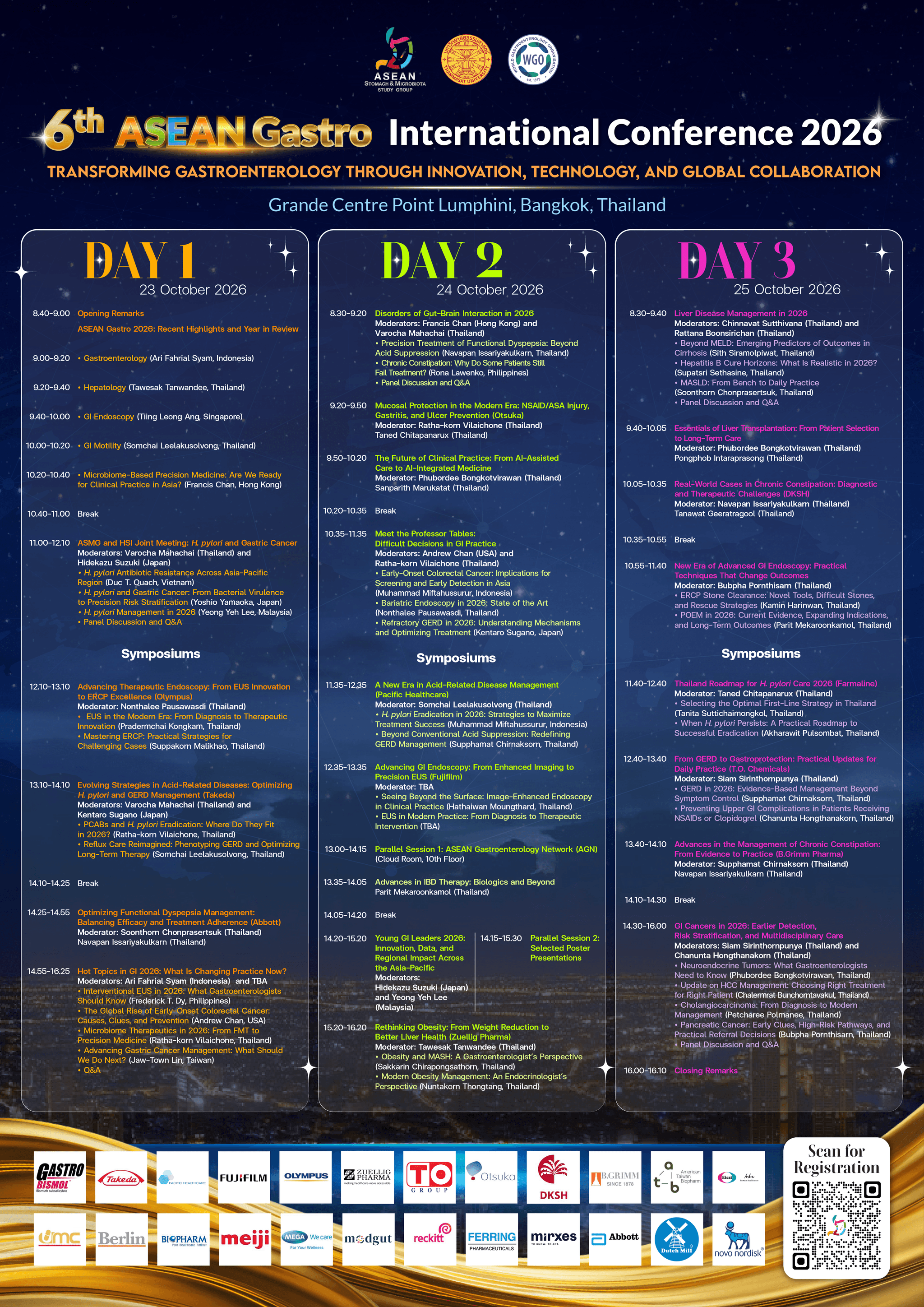 Programme at a glance — 6th ASEAN Gastroenterology International Conference (ASEAN Gastro 2026), 23–25 October 2026, Grande Centre Point Lumphini, Bangkok, Thailand